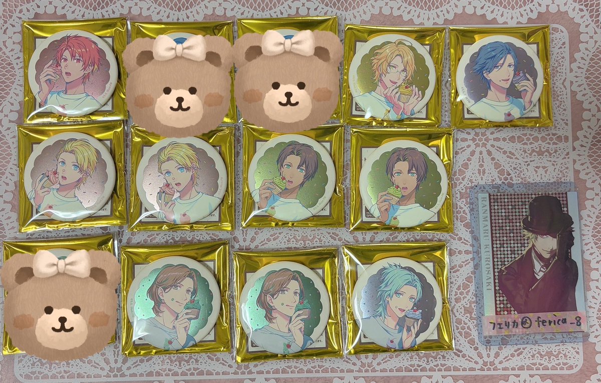 ferica_8's tweet photo. 【交換】うたプリ BGS BE ＭＹ CUPCAKE 缶バッジ NORMAL SPECIAL マルイ

譲：音也 那月 トキヤ 翔 セシル 
       嶺二 藍  (画像参照)

求：ノーマル▶︎蘭丸3  カミュ7
        レア▶︎蘭丸5 カミュ1

なんばBGS 手渡し希望
ただ今マルイにおります

☆別ポストに購入特典、ビジュカあります https://t.co/MiXJiZSeP0