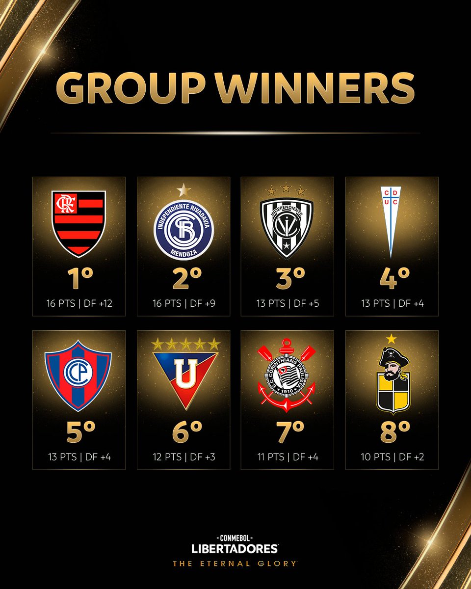 TheLibertadores's tweet photo. 🔥⚽ The 1️⃣6️⃣ sides moving on in the CONMEBOL #Libertadores! 🏆

⭐ #GloriaEterna https://t.co/KEn8nqs3vo