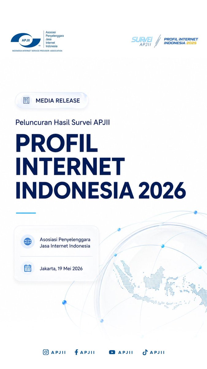 APJIIOfficial's tweet photo. 📰 Highlight Media Rilis
Hasil Survei Profil Internet Indonesia 2026

selengkapnya:
https://t.co/ygCo6wMuaI https://t.co/8vYTaVCvTv