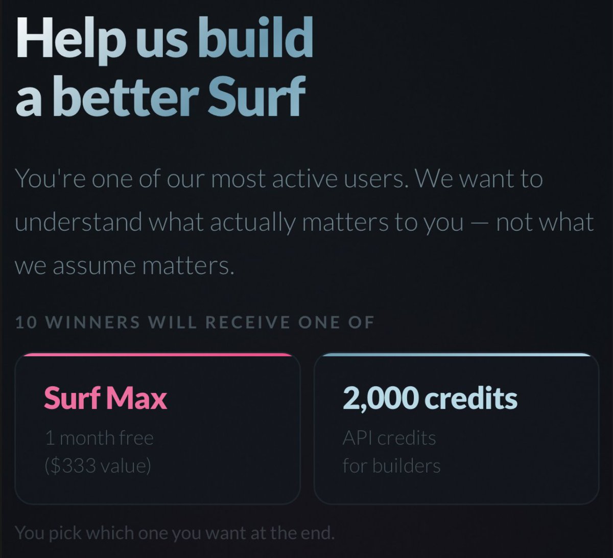 dcrypto's tweet photo. Just won a Surf MAX plan from @Surfai's user interview. Thanks for the gift! https://t.co/K44yetpnZX
