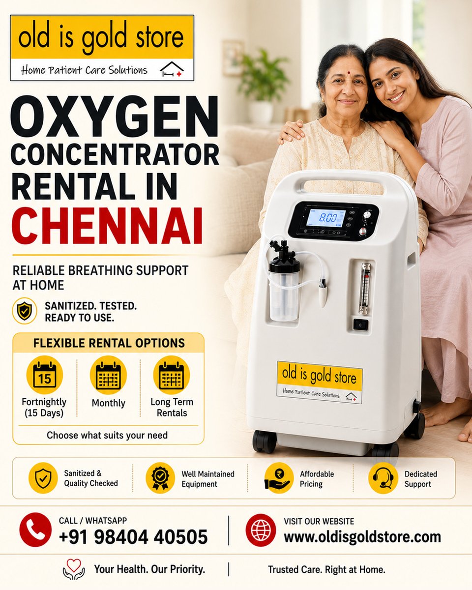 OldIsGoldStore's tweet photo. Need Oxygen Concentrator Rental in Chennai? Old is Gold Store offers sanitized machines with same-day delivery, affordable plans, and reliable support for home care needs.
#OxygenConcentratorRental #Chennai #MedicalEquipmentRental 
Call us today! +91 98404 40505. https://t.co/SlmqizrFuY