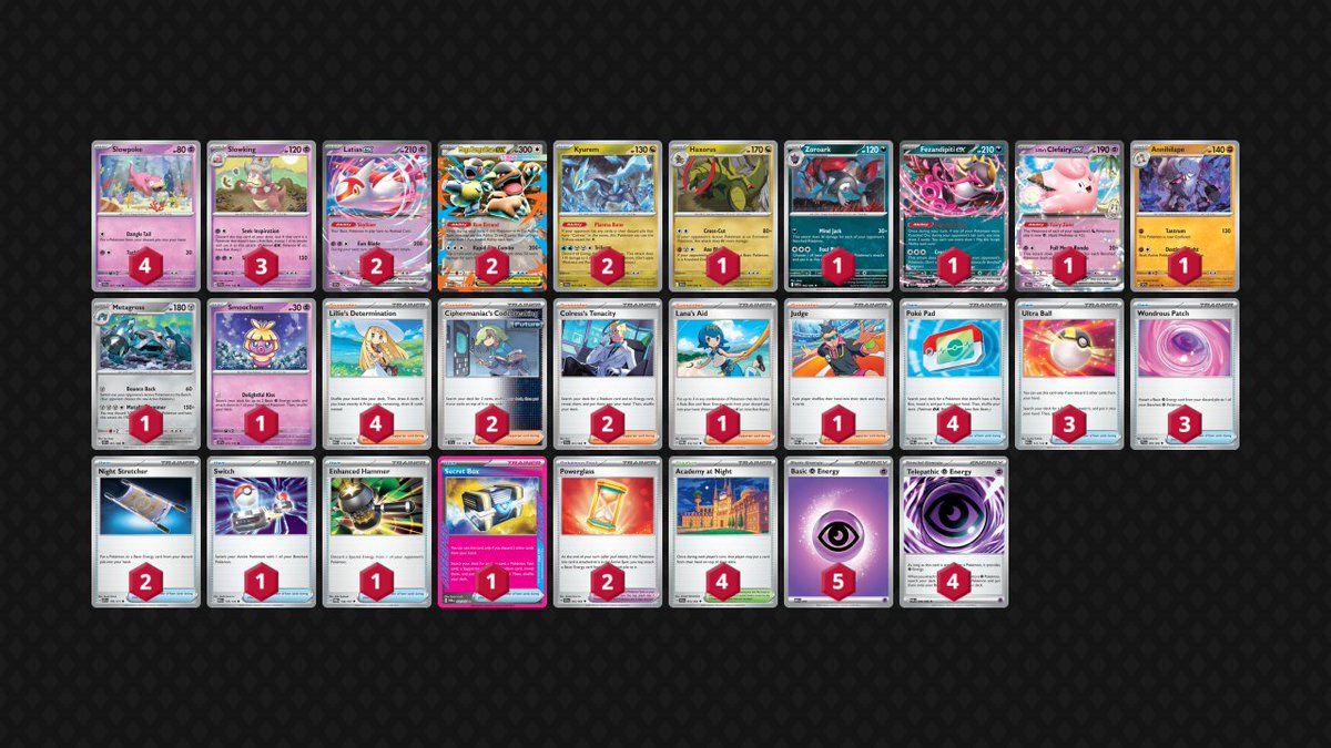 TCG_Studio's tweet photo. Slowking 🏆 Top 1/117

Zoroark + Clefairy = Mew EX 🤤

Sablier > énergie boomerang ? 

Shaymin risque d'être inévitable dans ME04 😬 https://t.co/4oCzvt69ie