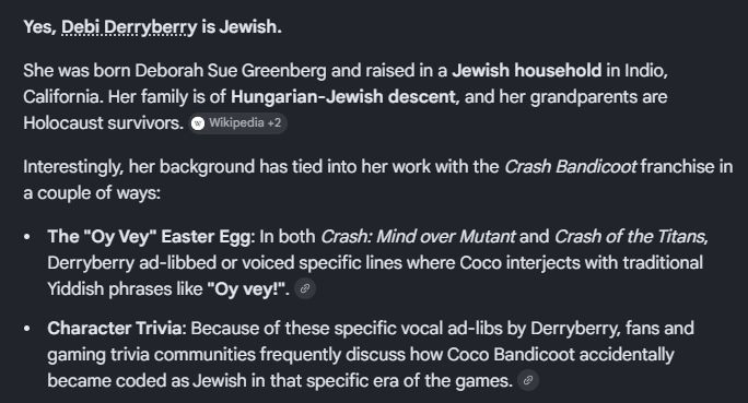 rider_static's tweet photo. @UBERSOY1 The voice actress is (unsurprisingly) jewish. https://t.co/zJaPdTprq4