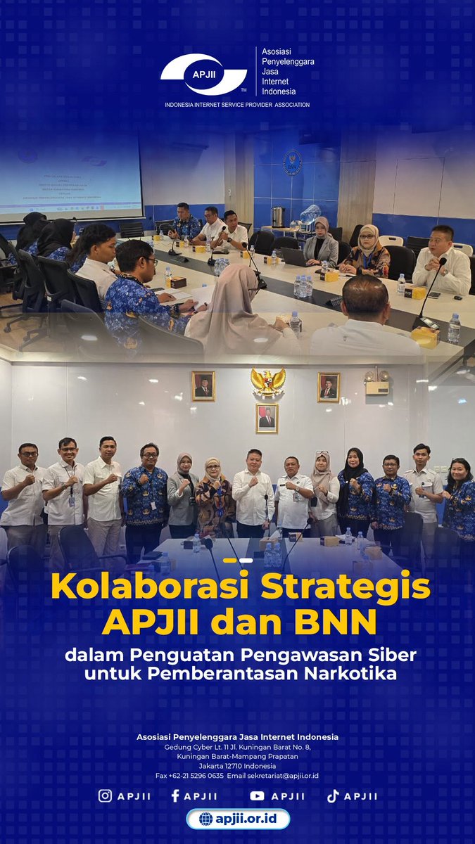 APJIIOfficial's tweet photo. APJII bersama Badan Narkotika Nasional (BNN) telah menggelar pembahasan terkait Perjanjian Kerja Sama dalam upaya pemberantasan peredaran gelap narkotika dan prekursor narkotika di ruang digital.

selengkapnya:
https://t.co/4bb7VfKtFT https://t.co/oj0YsYPRSI