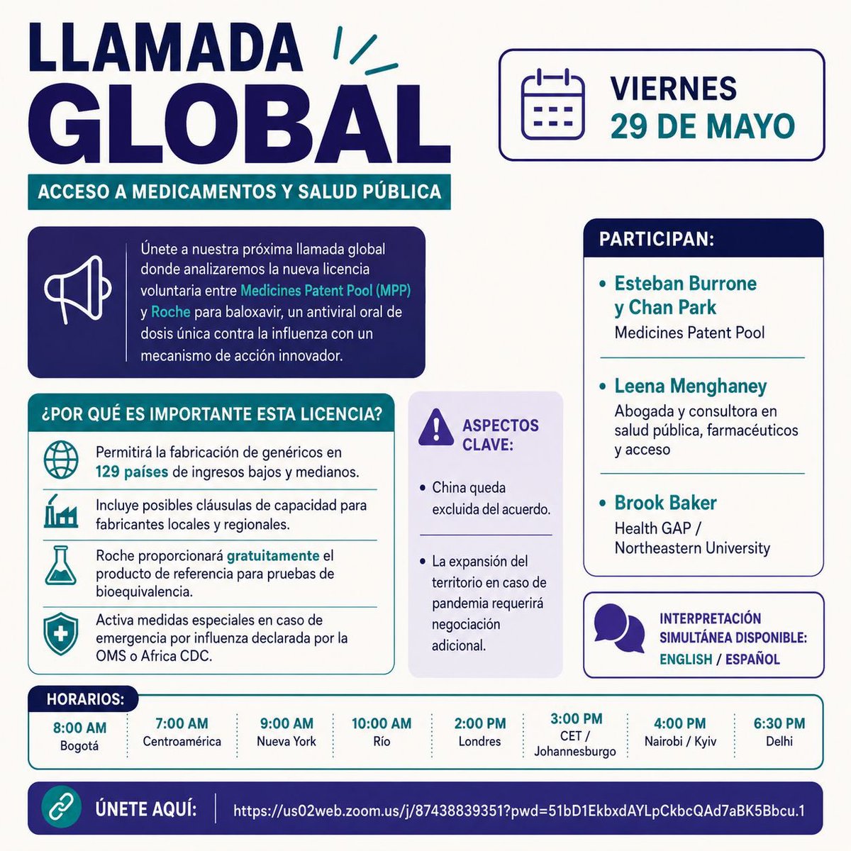 CorpGhp's tweet photo. 🌍 LLAMADA GLOBAL

Este viernes 29 de mayo analizaremos la nueva licencia entre Medicines Patent Pool (MPP) y Roche para baloxavir, un antiviral innovador contra la influenza.

La licencia permitirá la fabricación de genéricos en 129 países de ingresos bajos y medianos. https://t.co/dSSEqyHJ5x