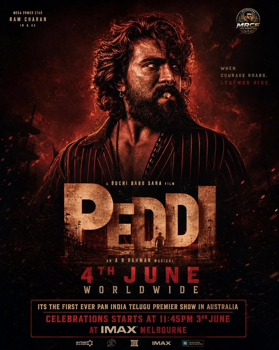 igtelugu's tweet photo. #PEDDI - FIRST PAN INDIA TELUGU PREMIERE AT IMAX MELBOURNE 🔥

#RamCharan #GetReadyForPeddi https://t.co/Qdd9Ips50k