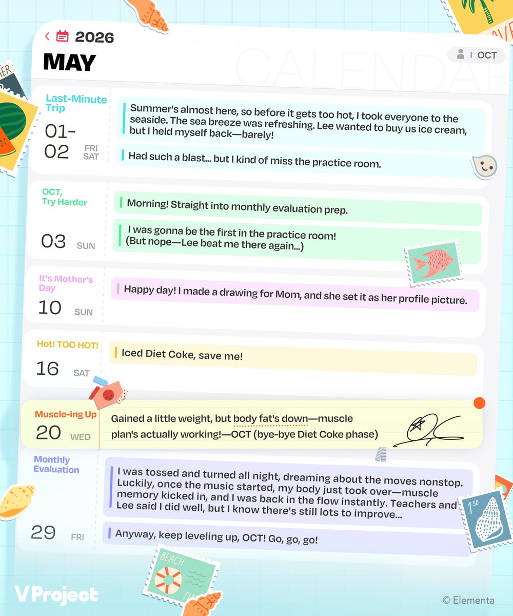 VProject_EN's tweet photo. Scoop Culture Trainees - Practice Log✍️

Practice, hopes, and distant thoughts...
Sailing into May with the sea breeze.

#VProject https://t.co/CenSsst4KQ