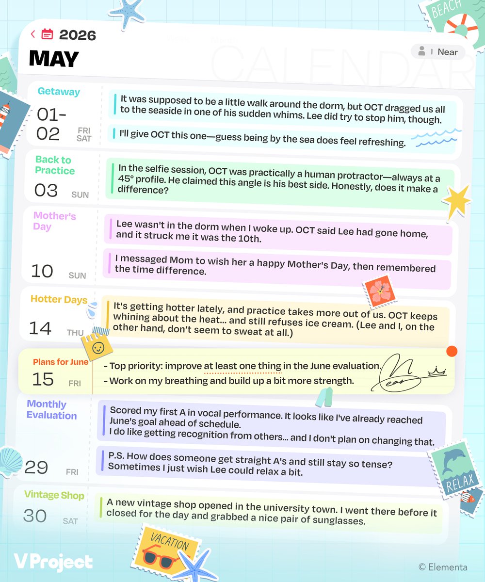 VProject_EN's tweet photo. Scoop Culture Trainees - Practice Log✍️

Practice, hopes, and distant thoughts...
Sailing into May with the sea breeze.

#VProject https://t.co/CenSsst4KQ