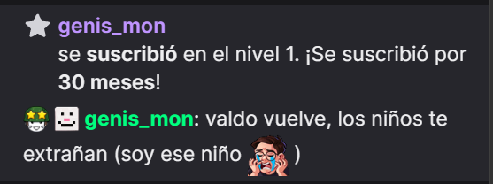 Genismon's tweet photo. no se porque, pero cuando cumplo el mes suscrita, me toca cuando valdo anda de viaje o no hay stream por x razon, ya no da risa 😭 https://t.co/K6D9FBSzPP