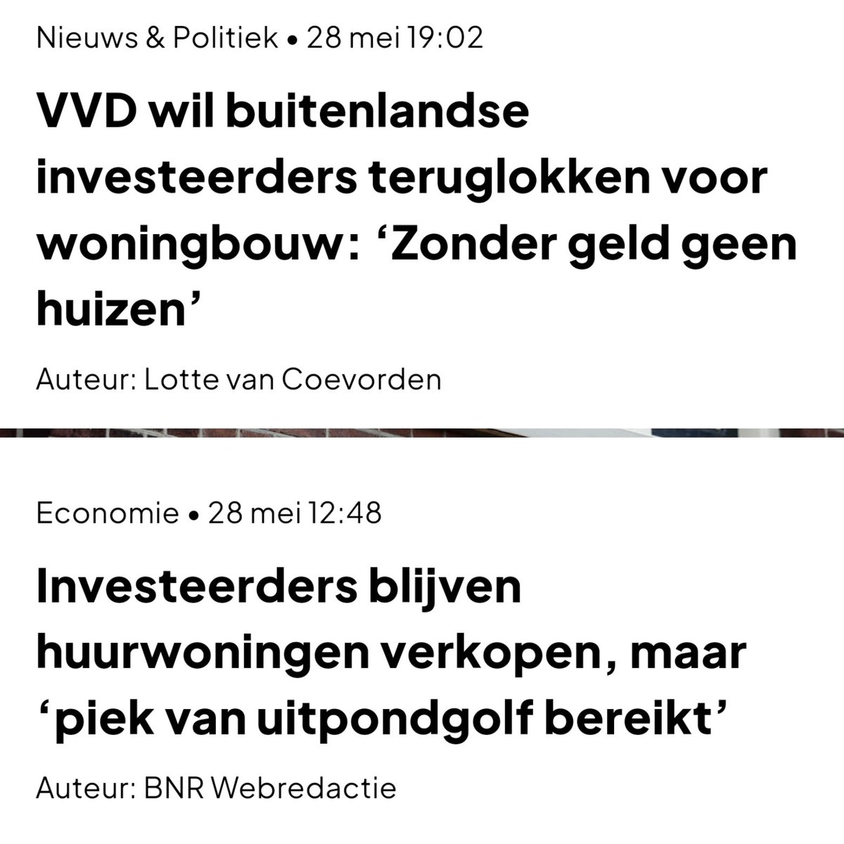zwanemanss's tweet photo. VVD logica: Jaag particuliere investeerders met pek en veren het land uit (massale verkoopgolf en uitstroom kapitaal gaande), en los de (door de VVD zèlf gecreëerde) woningcrisis nu op door buitenlandse investeerders te gaan werven. Je verzint het niet. #kabinetjetten https://t.co/Fgd7ANIxQt