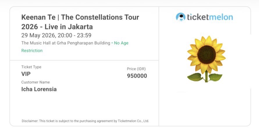 Sunhoon48's tweet photo. Wts 1 tiket Keenan Te The Constellations Tour 2026  VIP Section - Live in Jakarta wtb https://t.co/1t9YPtPi50
