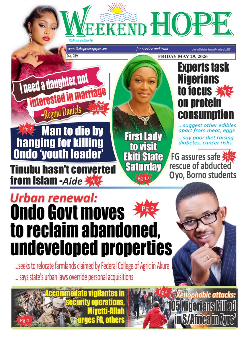 TheHopeNewsP's tweet photo. Dear readers, here is today's edition of Weekend Hope.

Kindly log on to https://t.co/uul7Vcf3OE, to read all stories and many more
Good morning https://t.co/mcGiOiUFn6