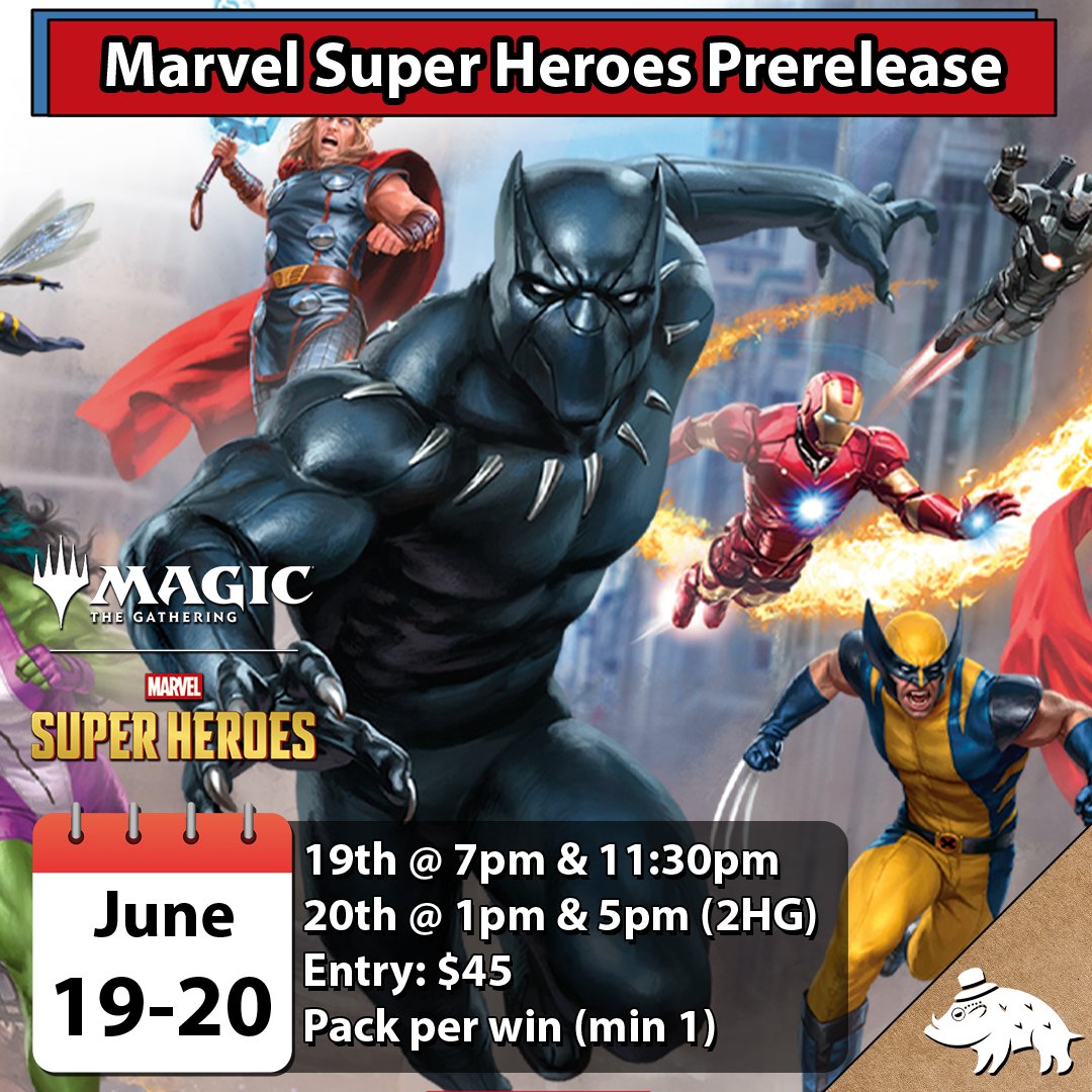 boars_hat's tweet photo. Magic Prerelease's are always a blast for both new and veteran players. Don't miss out on your first chance to play with all the new Marvel cards on prerelease weekend.  https://t.co/YPC44KuxqX
#MTGxMarvel #marvel #magicthegathering https://t.co/eCpG2Fc09K