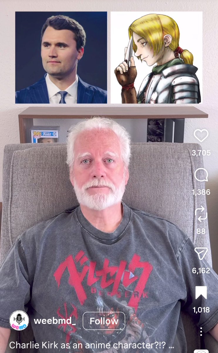 UltimateBoricua's tweet photo. remembering this old guy who compared Charlie Kirk to Judeau from Berserk when he died lol https://t.co/0q9tc3Q4Nz
