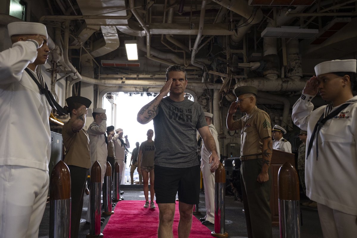 RT @DeptofWar: Earlier today, @SECWAR and Mrs. Hegseth joined the warriors of the USS Boxer for morning PT. https://t.co/tSBIOvoBls