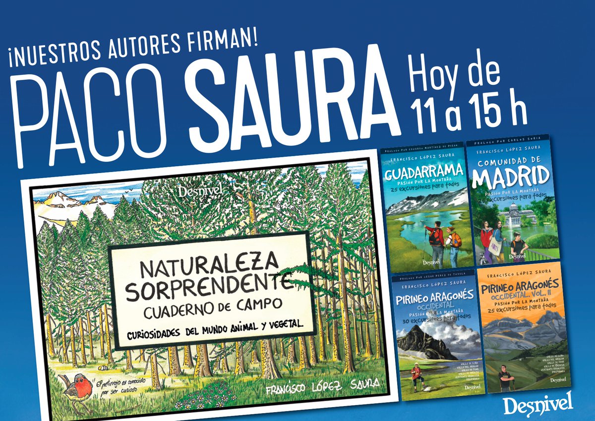 editodesnivel's tweet photo. Los autores de DESNIVEL firman en la #FLMadrid26, caseta 37.
PACO SAURA
Hoy, domingo 31 de mayo
De 11 a 15 h
@libdesnivel @FLMadrid https://t.co/CT7kgRljIy