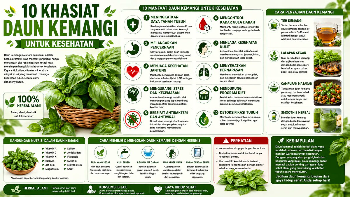 breakingidn's tweet photo. Khasiat Daun Kemangi untuk Kesehatan: Herbal Alami Kaya Nutrisi yang Wajib Anda Ketahui https://t.co/Z3kzGHAANj 

#Kemangi #DaunKemangi #HerbalNusantara #TipsKesehatan #SehatItuMudah #InfoSehat #GayaHidupSehat #AntioksidanAlami #KesehatanTubuh #NaturalHealth https://t.co/fUiumgZTSa