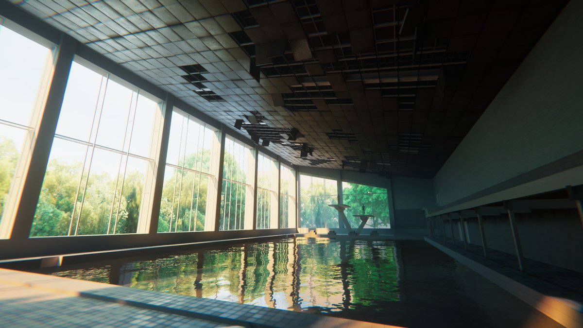 CattusEx's tweet photo. Started working on a new environment based on the Chernobyl swimming pool 
#VRChat https://t.co/qW1UmwZg44