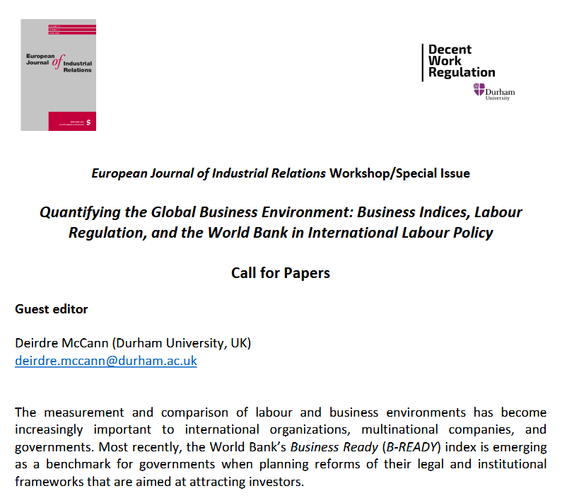 ProfMcCann's tweet photo. 📢👇Call for Abstracts: Special Issue European Journal of  Industrial Relations. "Quantifying the Global Business Environment: Business Indices, Labour Regulation, and the World Bank in International  Labour Policy." Deadline: 29 June. Workshop: 14 Sep. https://t.co/w3UViO79dW https://t.co/eKS09Ui7Io