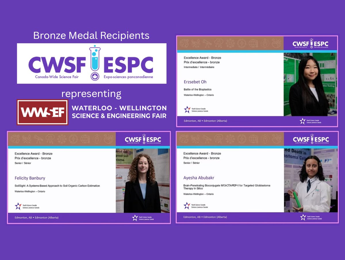 WWSEF's tweet photo. Congratulations to #TeamWWSEF members Erzsebet Oh, Felicity Banbury, and Ayesha Abubakr on their bronze medals at #CWSF2026! @ysc_sjc @wrdsb @SJK_School https://t.co/AzosvVDckb