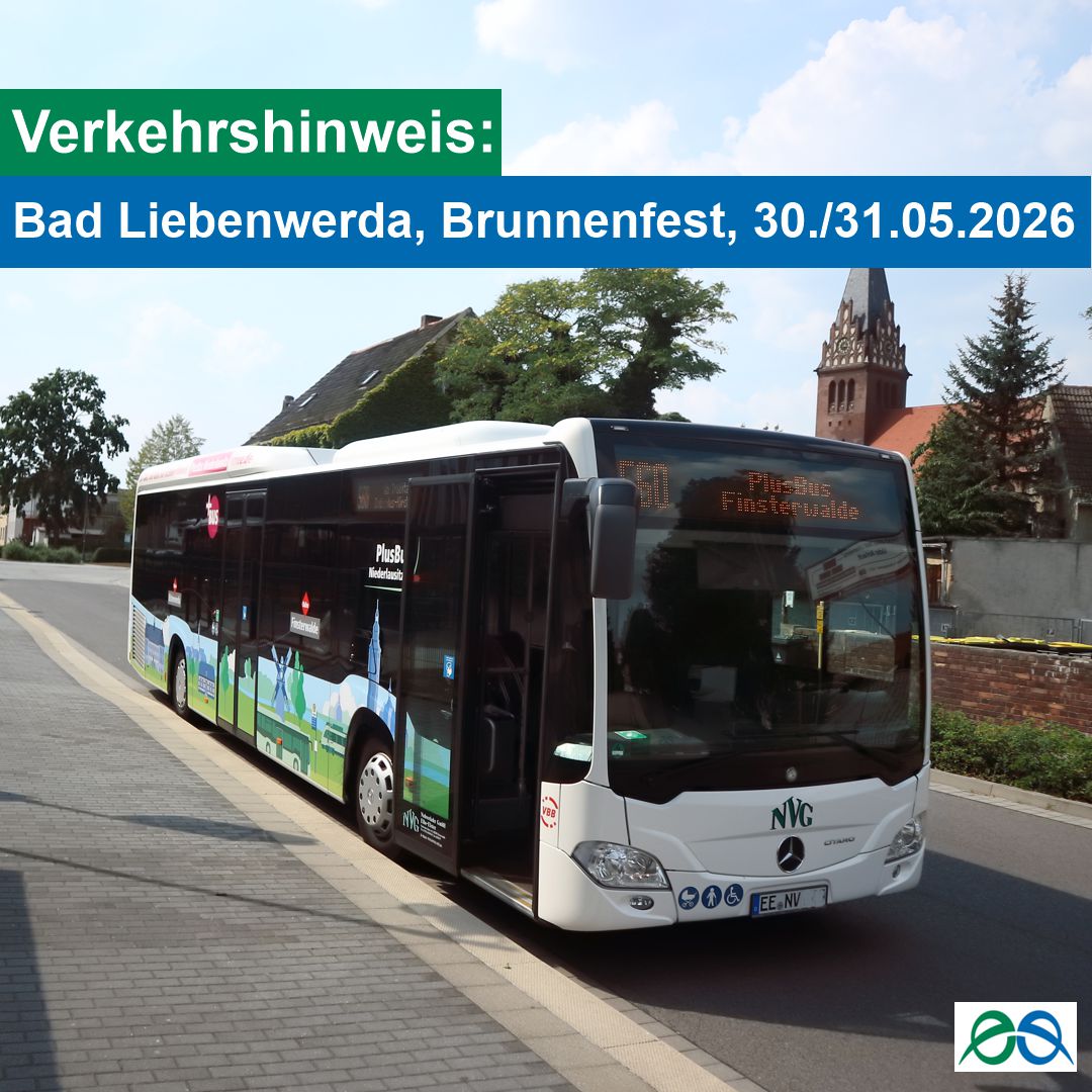 de_vmee's tweet photo. Das 32.Brunnenfest lockt am Wochenende nach Bad Liebenwerda. Mit dem PlusBus 560 gelangen Sie ab Finsterwalde / Doberlug-Kirchhain bis zum Busbahnhof Bad Liebenwerda. Die Halte Am Rösselpark, Elsterbrücke, Bahnhofstraße und Südring entfallen am 30./31.05. wegen der Veranstaltung. https://t.co/tKgAqyvDfJ