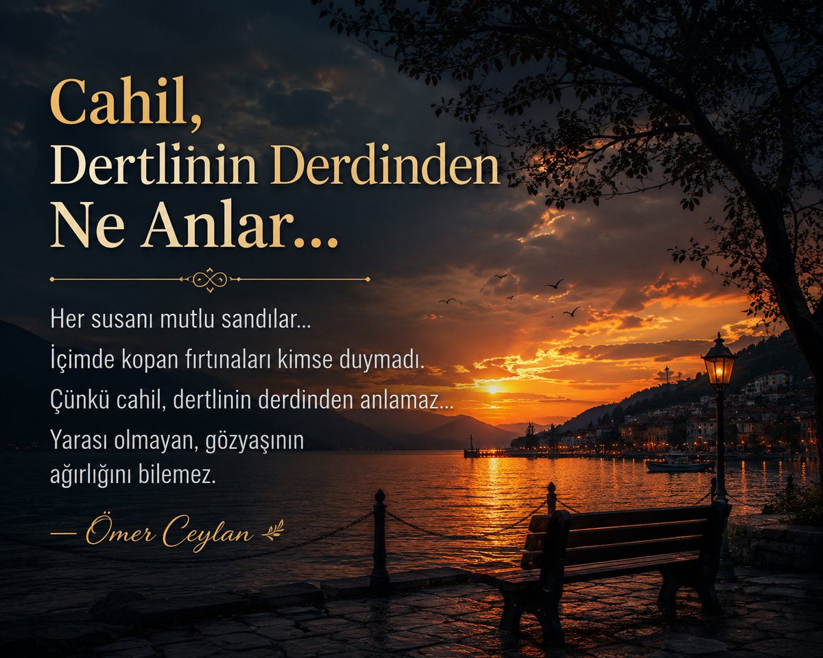 omerceylan52's tweet photo. 🌙 Cahil, Dertlinin Derdinden Ne Anlar…
“Her susanı mutlu sandılar…
İçimde kopan fırtınaları kimse duymadı.
Çünkü cahil, dertlinin derdinden anlamaz…
Yarası olmayan, gözyaşının ağırlığını bilemez.”
— Ömer Ceylan ✨ https://t.co/s2vDQY9pI8