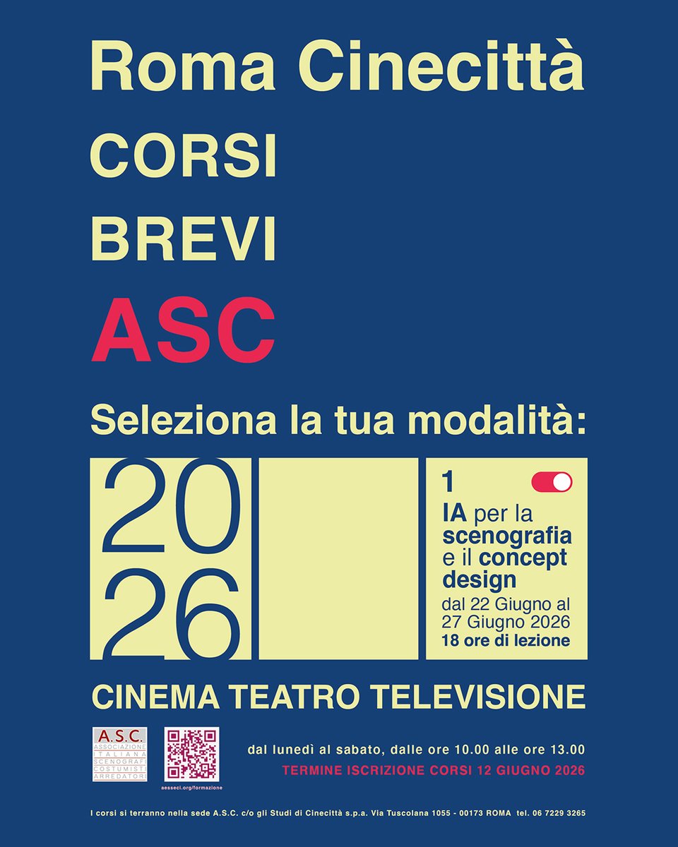 ASC_aesseci's tweet photo. Modellazione digitale e Intelligenza Artificiale
per la Scenografia e il Concept Design

Corso di aggiornamento 
"🤖 #IA per la #Scenografia e il Concept Design" di 18 ore.

 Le lezioni si terranno nella sede ASC c/o gli studi di Cinecittà

https://t.co/O0q1txsRiN https://t.co/K4dP5ngUba
