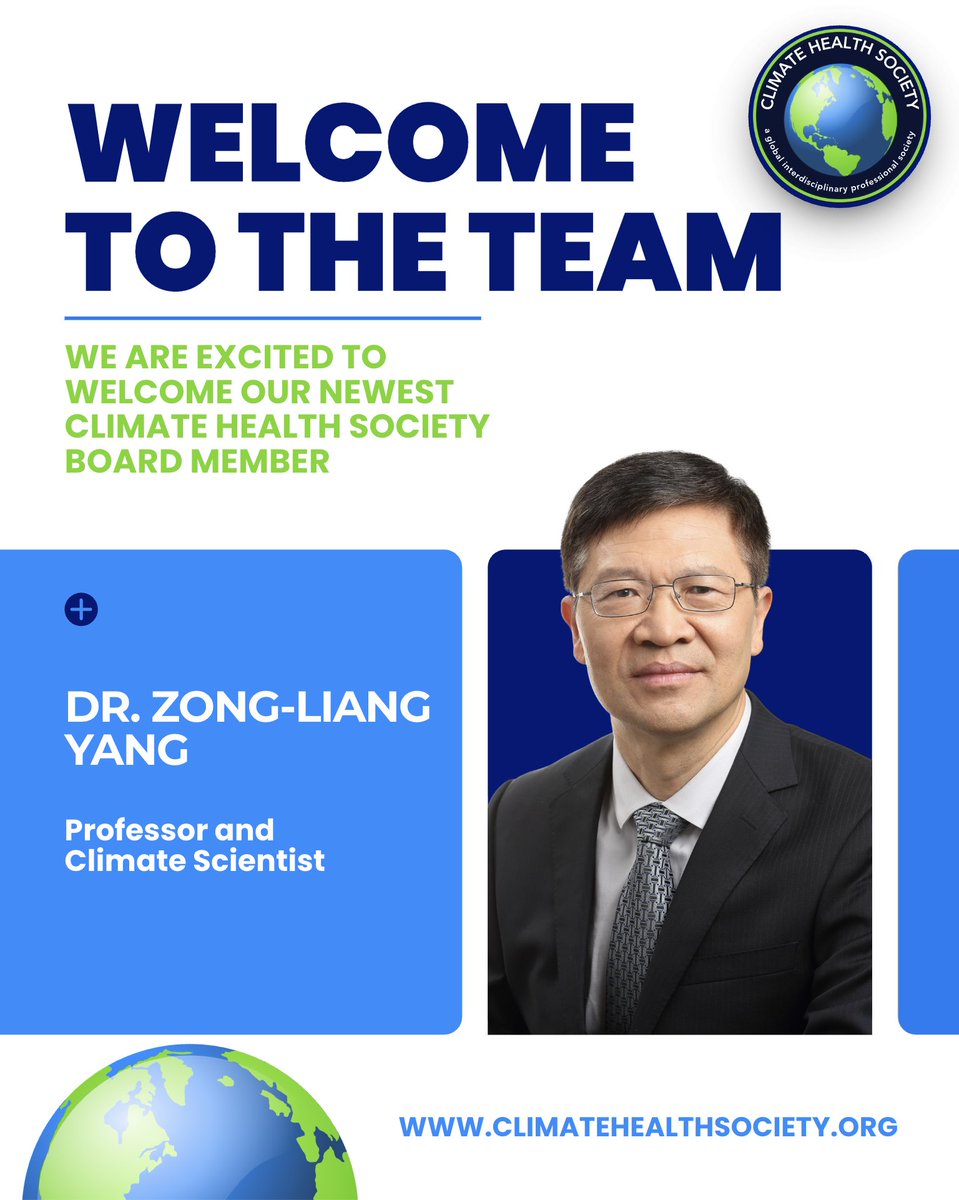 ClimHealthSoc's tweet photo. We are proud to welcome Dr. Zong-Liang Yang to the Climate Health Society Board. Dr. Yang is Professor of Earth and Planetary Sciences at The University of Texas at Austin, where he holds two distinguished endowed chairs. #ClimateHealthSociety  #ClimateScience #Interdisciplinary https://t.co/NNPBiaA1GF