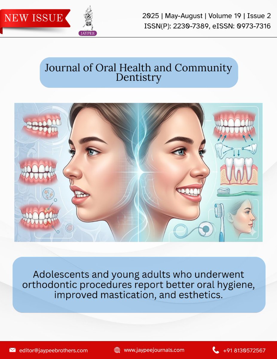 JaypeeJournals's tweet photo. This issue highlights the importance of oral care in pregnancy, the need for sustainable dental practices, improved outcomes with orthodontic treatment, and the value of simulation-based learning in dental education.

To grasp the topics in detail: https://t.co/jS20MTmaZP https://t.co/DUNgbO7m44