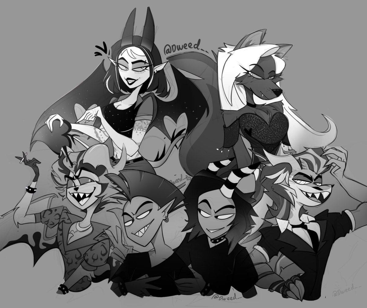 ADee3510's tweet photo. @Beemyqueen8 Meet the crew! Bottom row; Eddy Skullo(main OC bottom left) the rockstar of Sloth, the twins Jimmy and Johnny(bottom center) Eddys roadies and bandmates of the their band Crux Shaodws and Max Splint(bottom right) the self proclaimed best shark manager in all of Greed! https://t.co/zjjTSU74eE