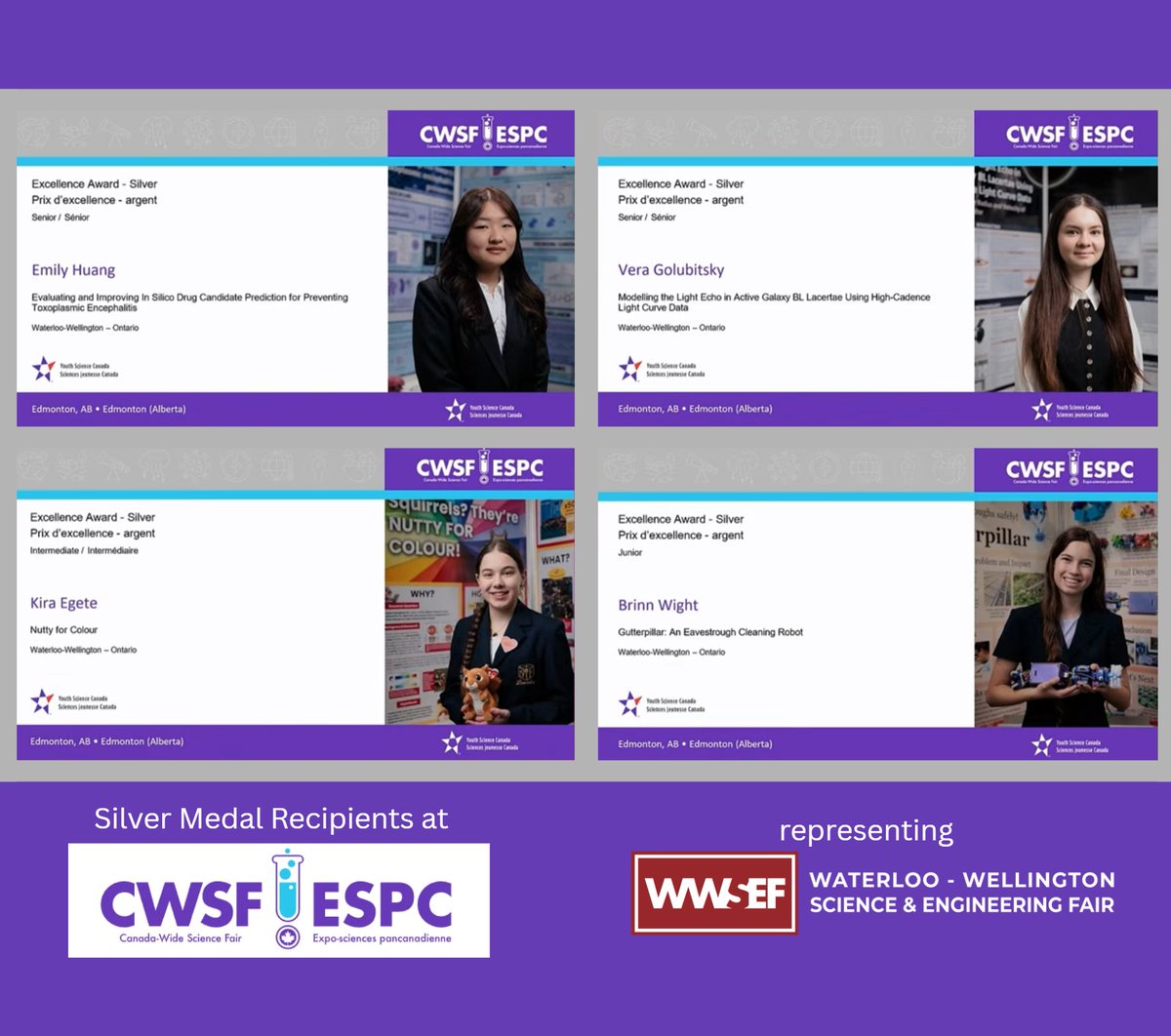 WWSEF's tweet photo. Congratulations to #TeamWWSEF members Emily Huang, Vera Golubitsky, Kira Egete, and Brinn Wight on their silver medals at #CWSF2026! @ysc_sjc @wrdsb @SJK_School @WellingtonCath https://t.co/Mqogc2iyGt