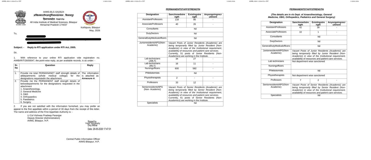 jsdass1978's tweet photo. AIIMS Bilaspur says that it doesn’t have duty doctors, medical officers, duty doctors & consultants on permanent role. Why??

Why these central & state government medical college hires every staff except doctor’s on regular roles?
1) To squeeze the PGs  24-72 hours till suicide

2) To consolidate the position of toxic senior doctors gang that is lobbying for HoD / Dean / Director or head of any useless NTF

3) To push the common poor patients towards corporate hospitals by intentionally not filling MBBS & PG candidates on regular role and diluting the quality patient care by floating population of 6 months – one year adhoc JRs& SRs.

But why the senior doctors are tight lipped? This is the concern they have for patients’ care and their team.