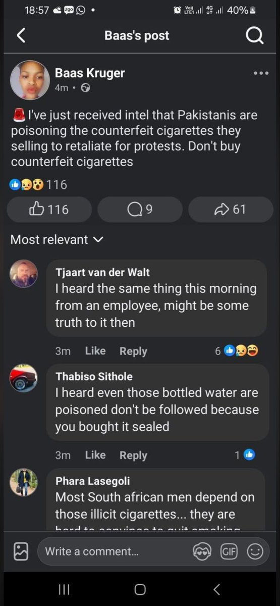 nhanha_nd's tweet photo. We have a new pandemic. A colleague became already sick last week after smoking a cigarette he bought from ‘my friend’….stop buying from their shops #Mabahambe #SouthAfrica https://t.co/gEpmSyeO58