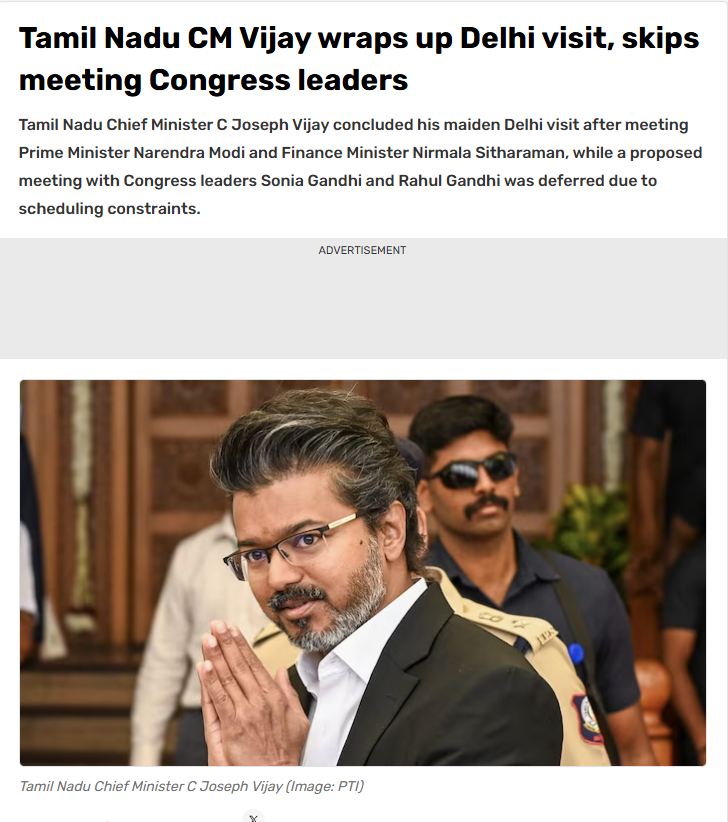ConsOfCongress's tweet photo. Alliance partners with other parties are all about stories of HONOUR.

Alliance partners with Congress : HUMILIATION 

In JK - NC constantly mocks Congress.

In Jharkhand - JMM doesn't give importance to Congress.

And now Tamil Nadu CM and TVK leader Vijay, an alliance partner of Congress finished his Delhi visit without even meeting Congress leaders.

Congress, a national party just for their love of being in power gets humiliated by regional parties. What a shame! Bunch of power hungry shameless monsters.