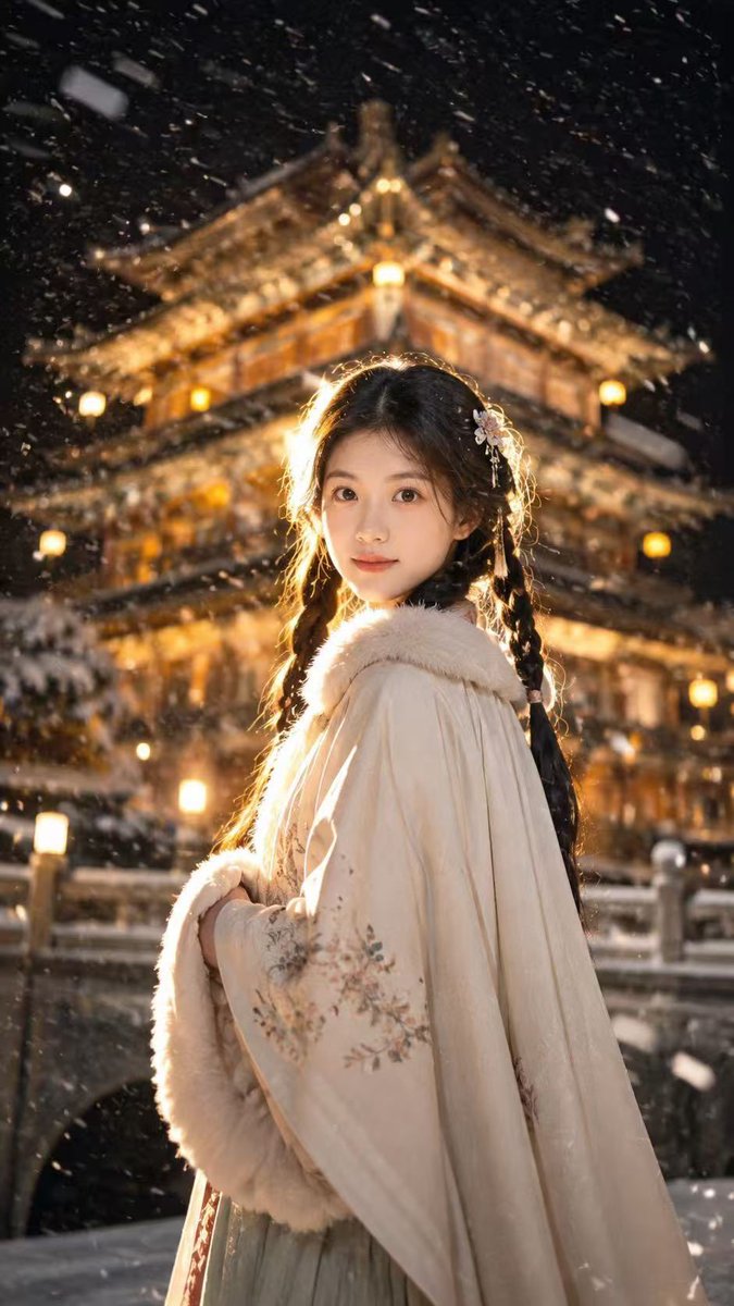 Snowy Chinese Temple Portrait