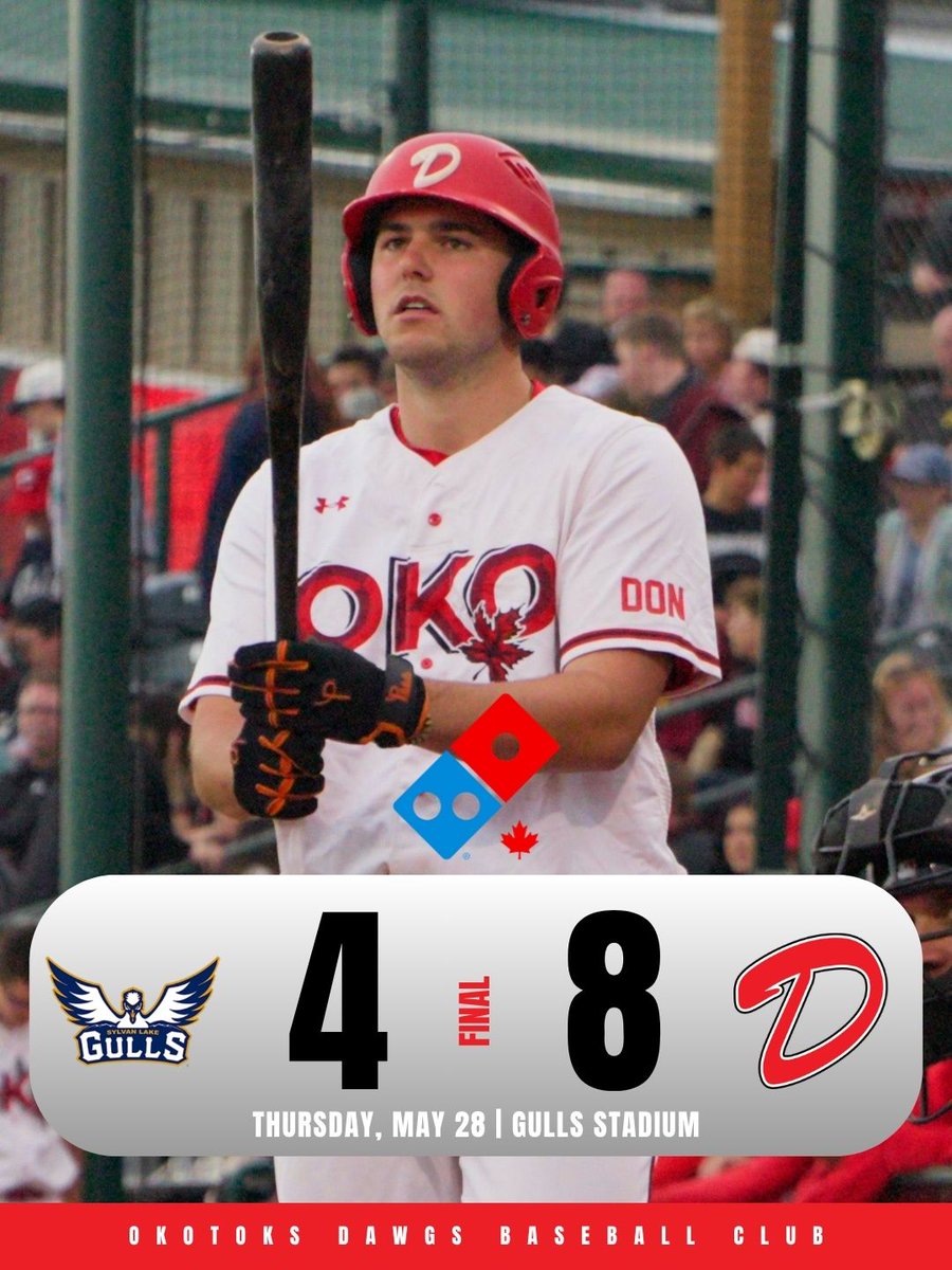 Okotoks_Dawgs's tweet photo. We're one for one!! 

Our boys dominated tonight in their season opener, check out all the details below... 👀

It was a sweet victory for the Okotoks Dawgs as they open up this 2026 WCBL season with a 8–4 road win over the Sylvan Lake Gulls. The name of the game tonight for the Dawgs was playing clean and taking care of the baseball. Okotoks got out to an early lead, scoring a pair in the top of the first as Ricky Sanchez (Gonzaga University) and Cal Gates (Indiana University) came around to score on a pair of throwing errors by the Gulls. They never relinquished their lead after that, leading almost wire-to-wire in a dominant season debut. 

Fan favorite Sanchez, in his final season with the Dawgs, was part of the trio of veterans that led the offensive charge tonight along with Nash Crowell (Tennessee Tech University) and Leo Cote (University of Portland). All three had drove in runs on the night as they avenge the heartbreaking playoff defeat at the hands of the Gulls last season. Landon Kauffman (University of Portland) also added a pair of hits on the evening. 

As mentioned, the defensive effort of the Dawgs stole the show tonight, with Sanchez, Cote, and Connor Crowson (Tennessee Tech University) all making stellar plays in the infield to help out their pitching staff. With baseball being the ultimate team sport, it’s only fitting that tonight’s win was a total team effort from the Dawgs.

Pitcher Joe McBride got the starting nod tonight, and went for three and two thirds innings of two-hit ball, allowing just two runs and turning things over to the bullpen with a 7–2 lead. The pen was able to lock the win down, getting out of a couple tough jams. A base-running error by the Gulls in the bottom of the sixth helped keep things in check for Okotoks. Dalton Hoffart (Hill College) and Grady Keljo (University of Portland) had standout performances from the back end of the pen, inducing 1-2-3 eighth and ninth innings in the victory.