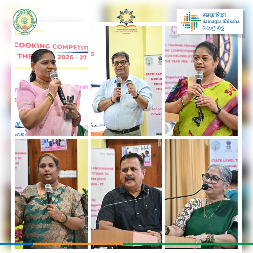 SamagraAP's tweet photo. Flavours, teamwork and learning marked Day 3 of the State Level Training Programme & Cooking Competitions for Cook cum Helpers (CCH) under Samagra Shiksha, School Education AP and PM POSHAN in Vijayawada. The programme featured cooking competitions, hands on learning sessions, fire safety training and expert interactions from Tata, along with innovative and nutritious recipes. 🍛

Mid Day Meal & School Sanitation Joint Director Smt. Ganga Bhavani encouraged the participants and appreciated their commitment towards child nutrition and well being. Supported by Vijayavahini Charitable Foundation and sponsored by Tata Trusts, the event brought together skill, creativity and dedication on one platform.

@EduMinOfIndia @csegoap @ncert @PMOIndia @tatatrusts