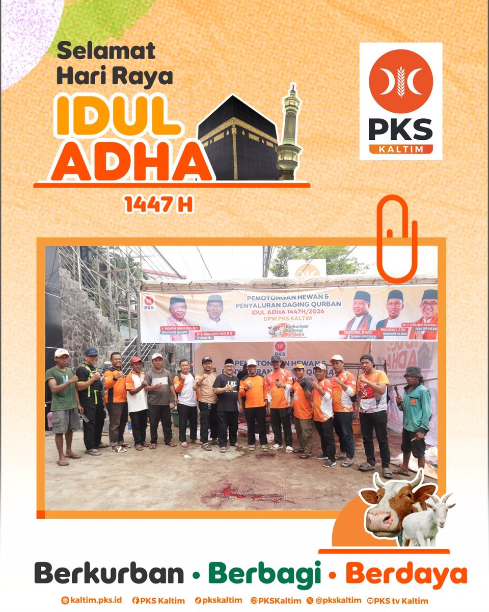 pkskaltim's tweet photo. Alhamdulillah, pelaksanaan pemotongan dan pembagiannya daging hewan qurban kepada kader serta masyarakat se-Kaltim telah berjalan lancar. Hari Raya Idul Adha ini menjadi momentum nyata bagi seluruh kader untuk terus berdaya dan konsisten berbagi kepada sesama.
#qurban
#berbagi https://t.co/kFfsSI7Vw9