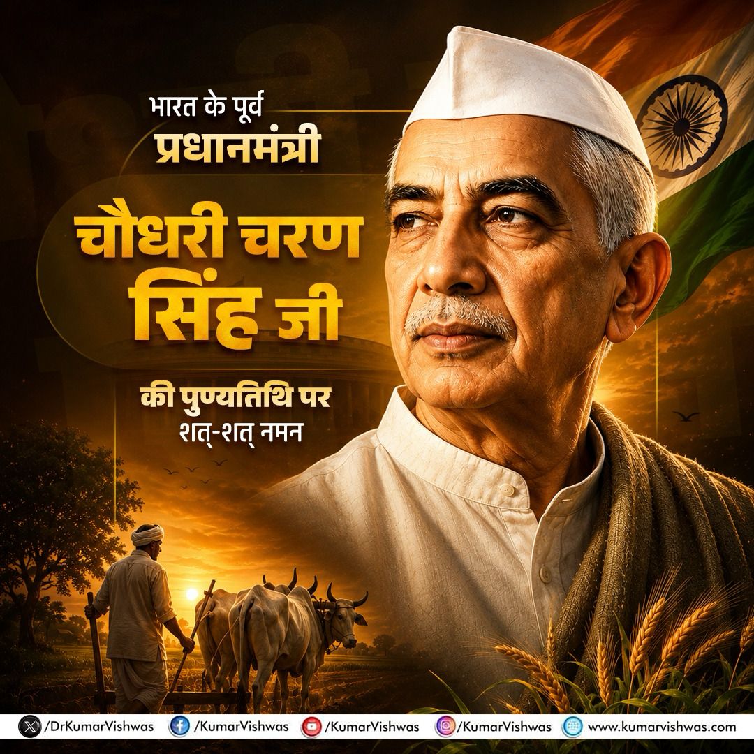 DrKumarVishwas's tweet photo. भारतीय कृषक समाज की पीड़ा, परिश्रम और अधिकारों को निर्भीकता और प्रतिबद्धता के साथ राष्ट्रीय विमर्श के केंद्र में स्थापित करने वाले स्वतंत्रता-संग्राम सेनानी एवं पूर्व प्रधानमंत्री चौधरी चरण सिंह जी की पुण्यतिथि पर उन्हें विनम्र श्रद्धांजलि। 🙏 https://t.co/uvfivwqw2v