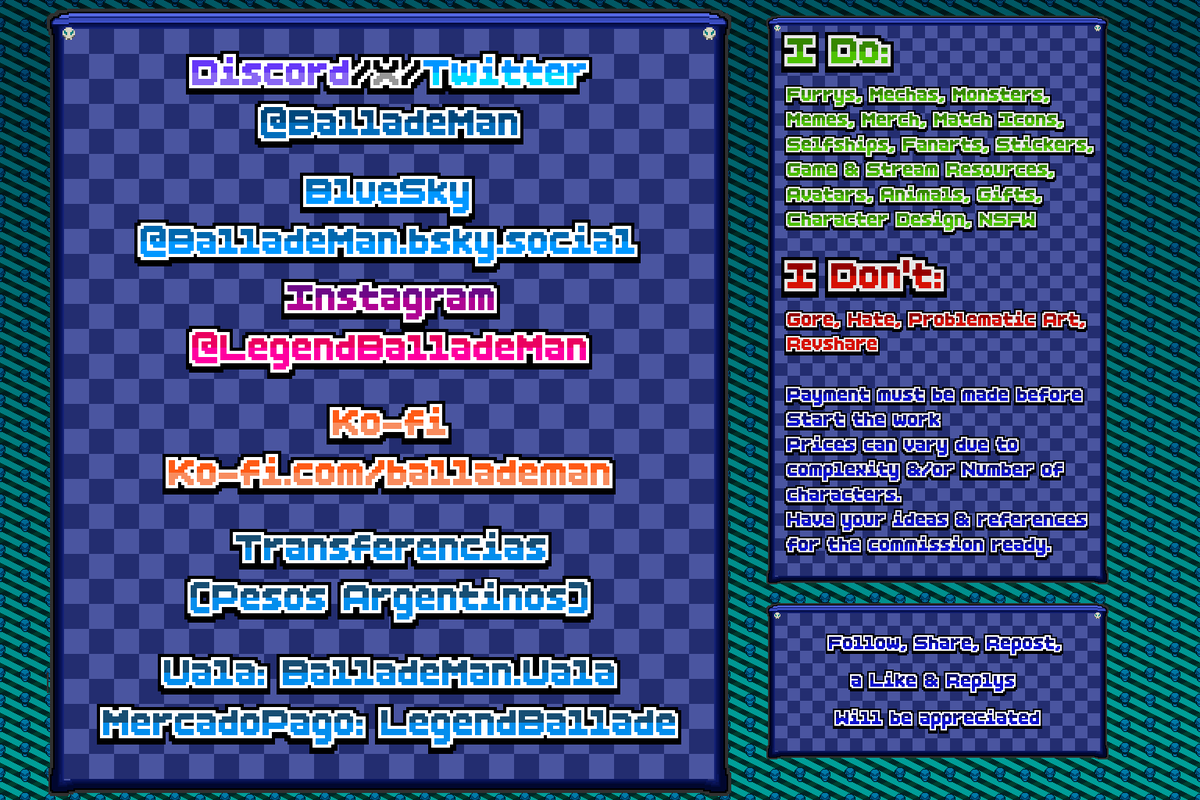 BalladeMan's tweet photo. Contactame por Discord (@BalladeMan) o por cualquiera de las redes!

¡¡De Antemano Muchísimas Gracias!!

¡¡Compartir, mostrar y apoyar el proyecto será muy apreciado!!

¡Dudas y consultas son bienvenidas! https://t.co/mPJscBFcxu