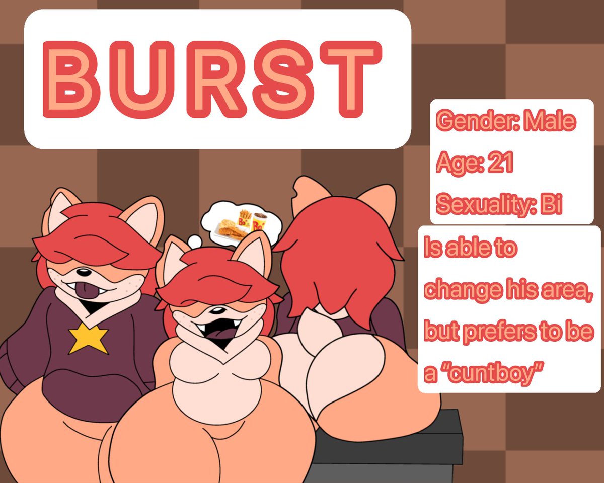 DaHawgZone's tweet photo. I got nothing better to post again, so here’s another dumb OC.

Burst is based off those Gaia OCs I’ve seen in some nsfw posts, and at the moment his able to swap his area to either male or female parts 

(tho he mostly prefers being a “cuntboy” most of the time). https://t.co/fD9ALjMZvN