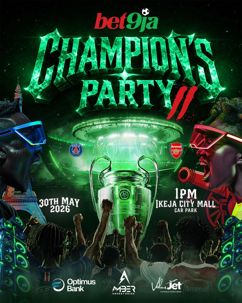 Ball2ReignXX's tweet photo. Bet9ja UCL Watch Party
 is happening this
 Saturday and if you're not there,
 what are you even doing with your life?? Biggest game of the year + free vibes + your fav tipster? Say less. 🔥
#Bet9ja #UCLFinal #Bet9jaChampionsParty

@Mrbankstips @Promisepunta @mrbayoa1 https://t.co/c2nny7Lf73