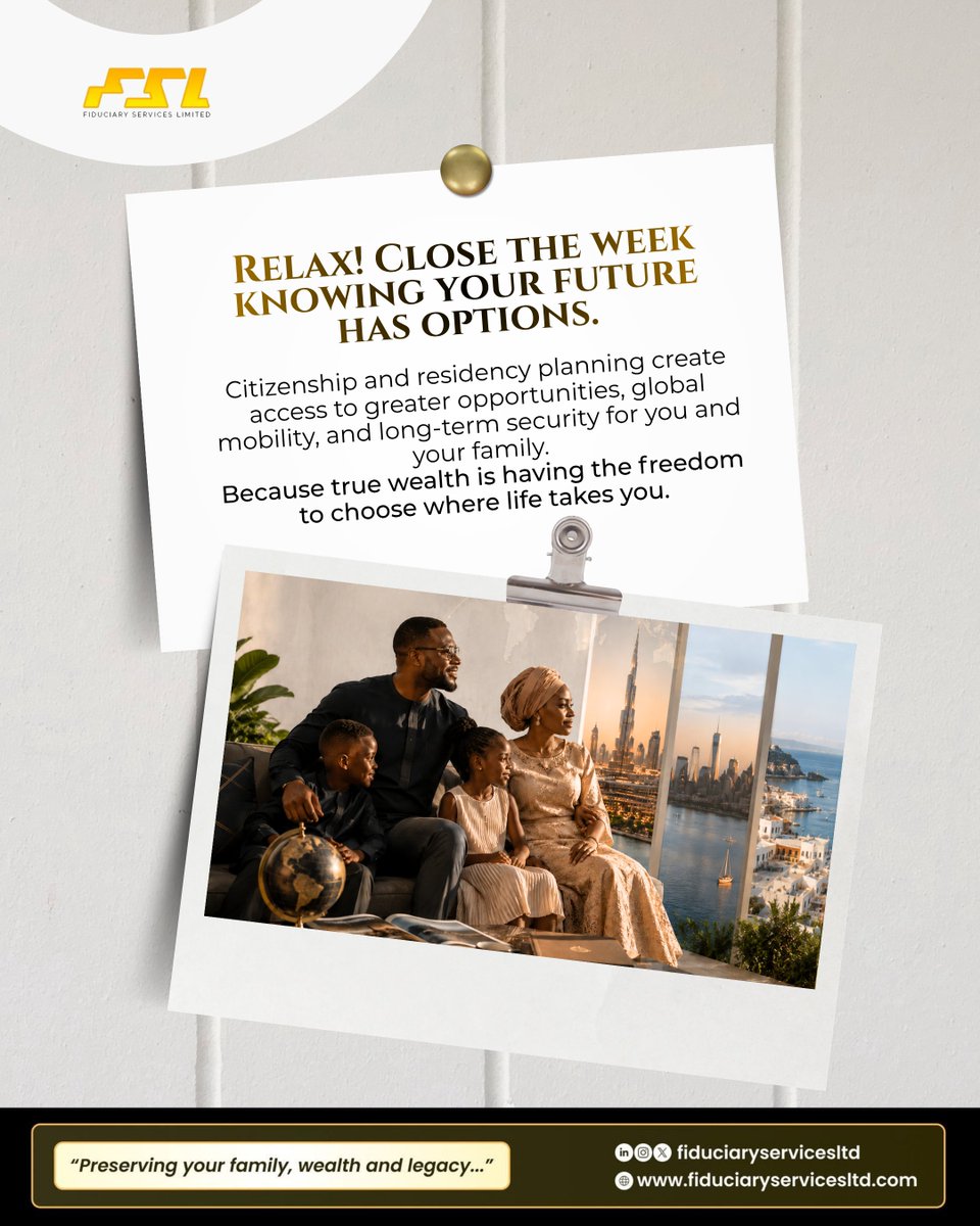 FiduciarySL's tweet photo. In today’s world, wealth is no longer just about assets—it’s also about access, mobility, and opportunity.

Citizenship and residency planning can open doors to global business opportunities, lifestyle flexibility, educational access, and long-term security for your family. https://t.co/HGUo5Ljgw4