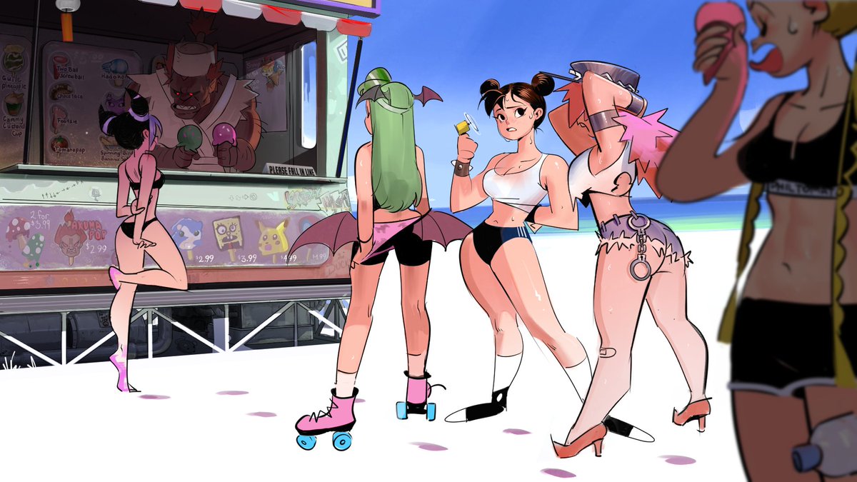 otagoth's tweet photo. "Juri please refrain from using ice cream to cool off your feet. Wear some shoes like the rest of us!" - Akuma probably https://t.co/Tx9wgT60X9