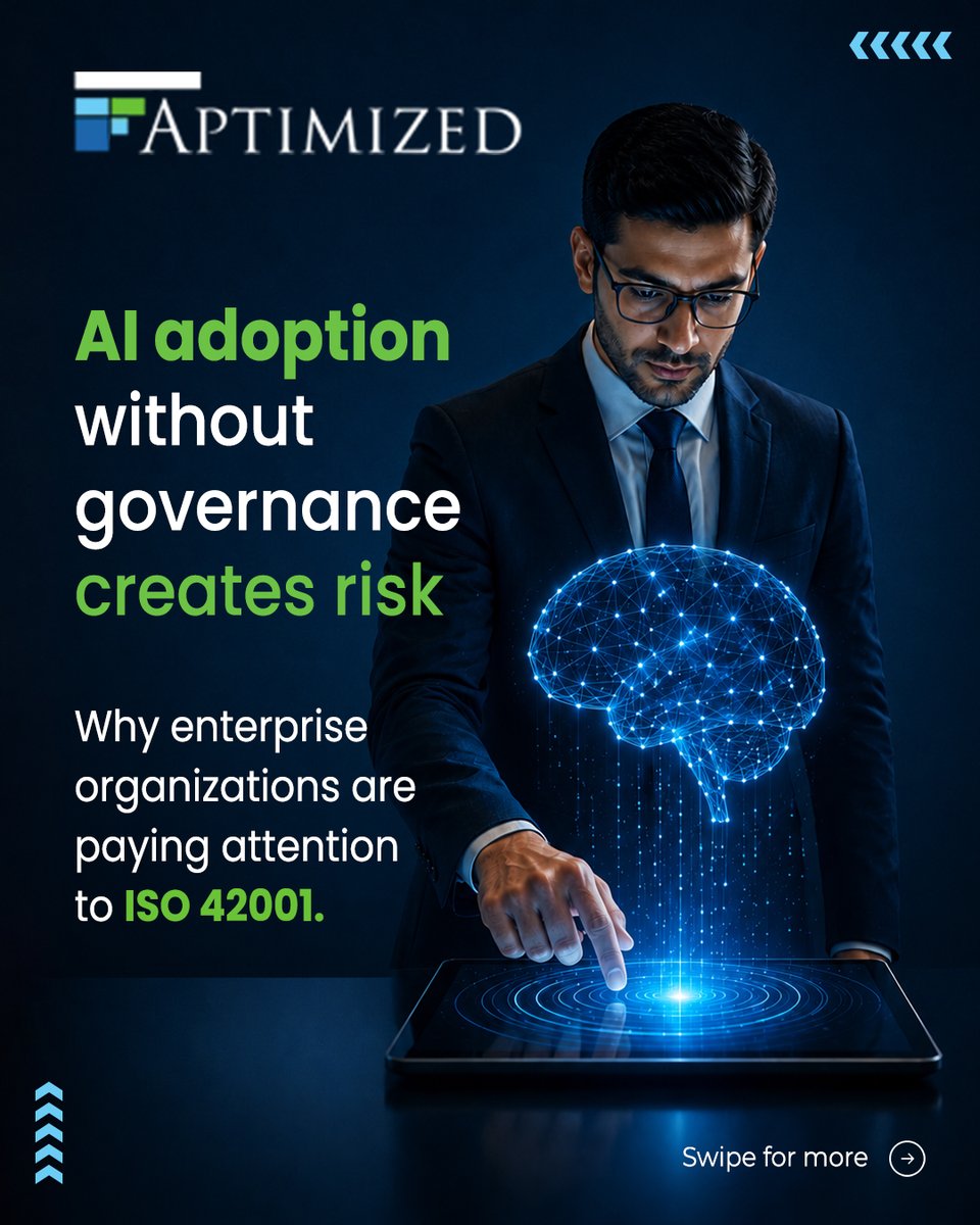 aptimized's tweet photo. At Aptimized, we believe responsible AI is the future. ISO 42001 helps businesses implement AI with stronger governance, security, compliance, and trust while driving innovation confidently.

#Aptimized #ISO42001 #AI https://t.co/M8M07R8uEA