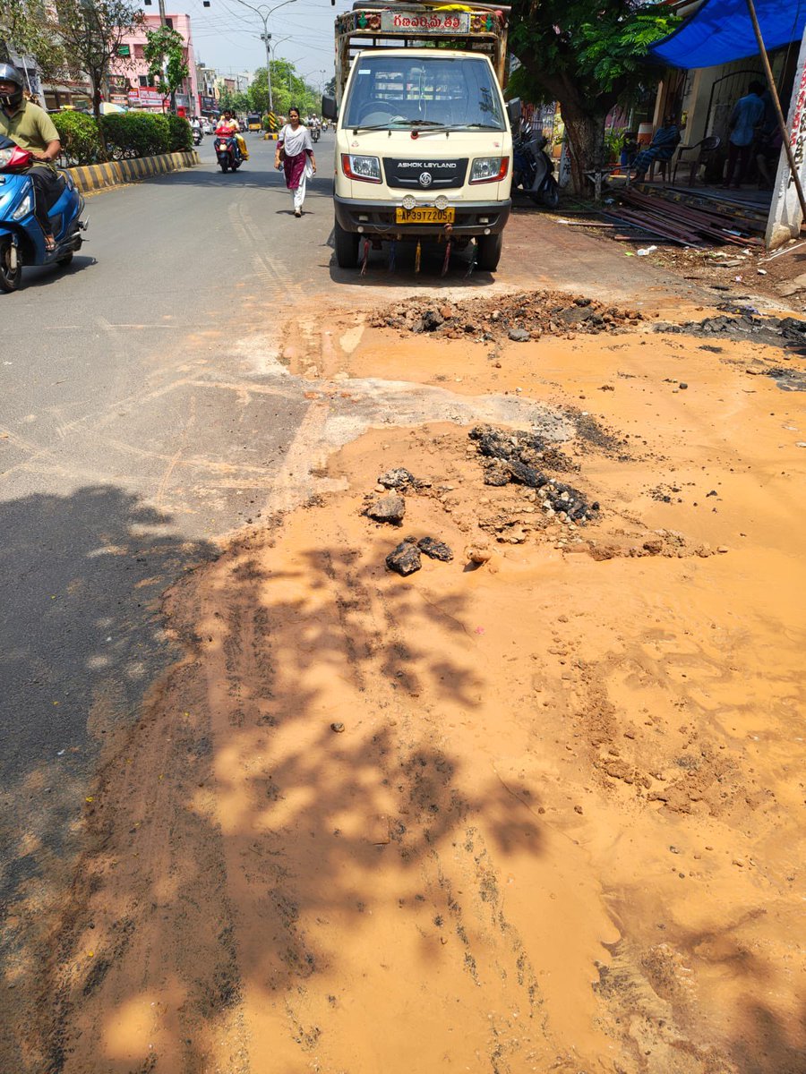 krcmurty's tweet photo. @PawanKalyan  Is this what  road work looks like? Dug-up roads mud everywhere water spilling endlessly, and roads turning into rivers This is negligence, not development. Is this green visakha?. This is what we pay tax for ? Akkayapalem 80ft road, saw u on field so pls here too🙏 https://t.co/zlS1IzJ9Un