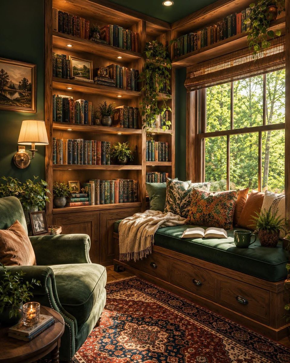 vlanon's tweet photo. Coin lecture cosy  
Lumière, livres, plaid, thé qui fume. Le monde peut attendre. Ma bibliothèque est un refuge, pas une pièce. #BookNook #ReadingCorner https://t.co/UPVmxNGS06