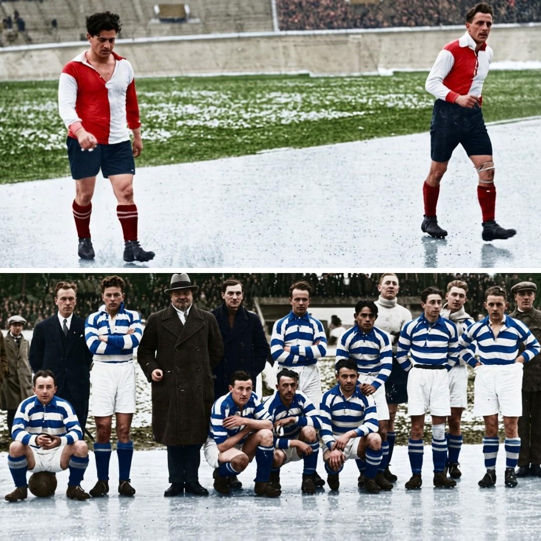 jRRT's tweet photo. Bij het Olympisch Stadion ligt dit weekend een ijsbaan op zonne-energie. Vroeger gebeurde zoiets alleen in koude winters, zoals in 1929 tijdens de wedstrijd Blauw-Wit - Feyenoord. Rond de voetballers kringelden kunstschaatsers.

Mijn verhaal staat op https://t.co/sG2rNXpKD2 https://t.co/ZRksAPssvd