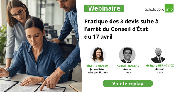 achatpublicinfo's tweet photo. 📺 Webinaire [Replay] : Pratique des 3 #Devis suite à l’arrêt du Conseil d’État du 17 avril. #CommandePublique #MarchésPublics 
👉🏼 Accédez au replay... https://t.co/TcG3FxdbUq https://t.co/Xzdj3qQmv8