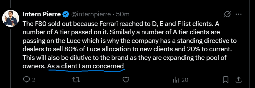 Red_Ink_Wisdom's tweet photo. @internpierre I read this, where you pretended to be a tech bro to learn about Ferrari sales.
https://t.co/Ge7TIkamMp

Which is funny considering you told me you're a client. Did you buy a hat? https://t.co/hXywWuiuxu